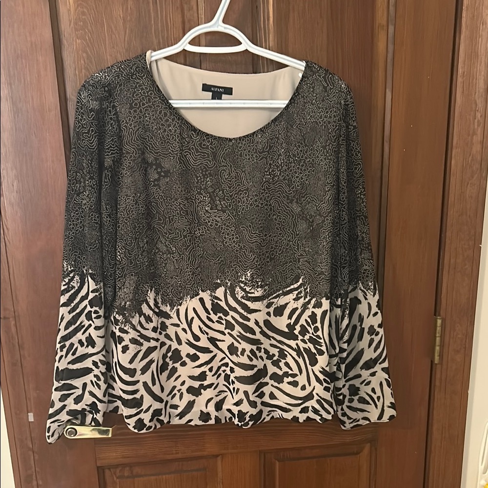 Alfani Gray Boxy Blouse with Rounded Neckline
